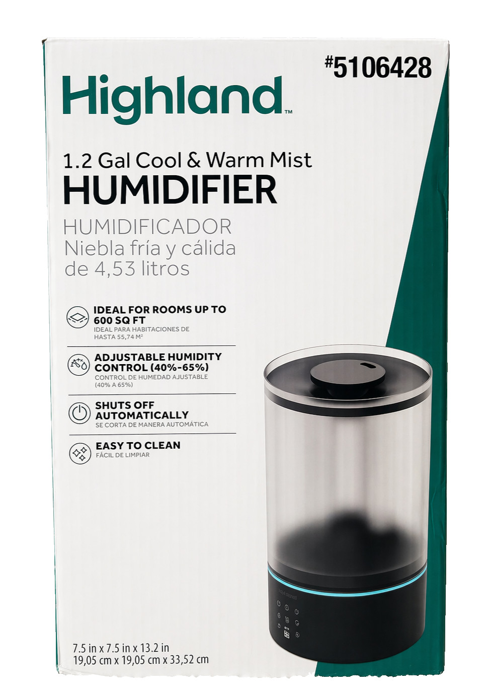 Highland 1.2 Gallon Cool & Warm Mist Humidifier NEW Sealed Quiet Fast Ship