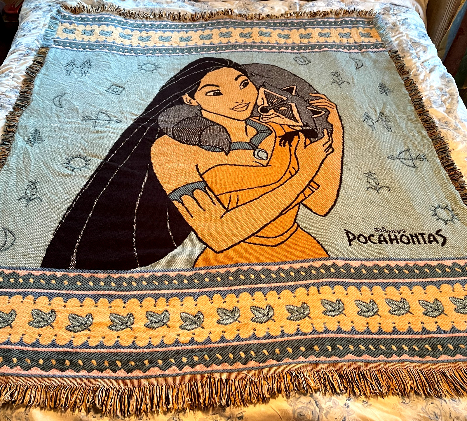 Beacon Disney Pocahontas & Meeko Tapestry Throw Blanket 50 x 60 Avon VTG 1995