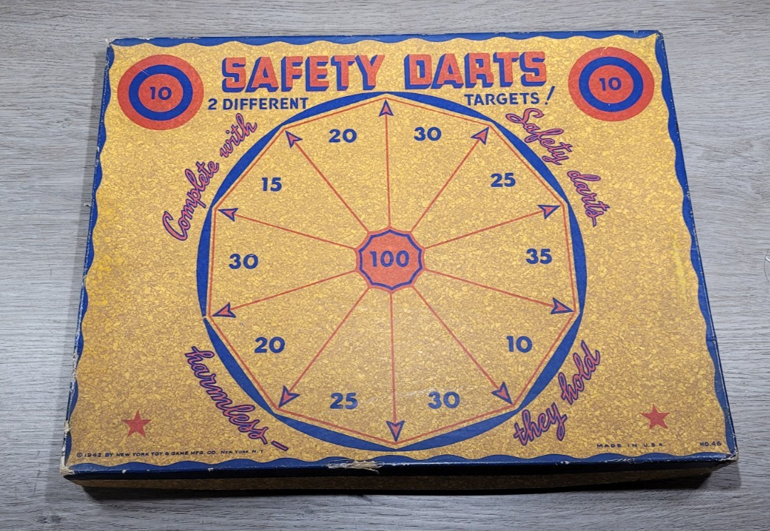Safety Darts New York Toy and Game 1942 No. 46 2 Targets 2 Darts Original Box
