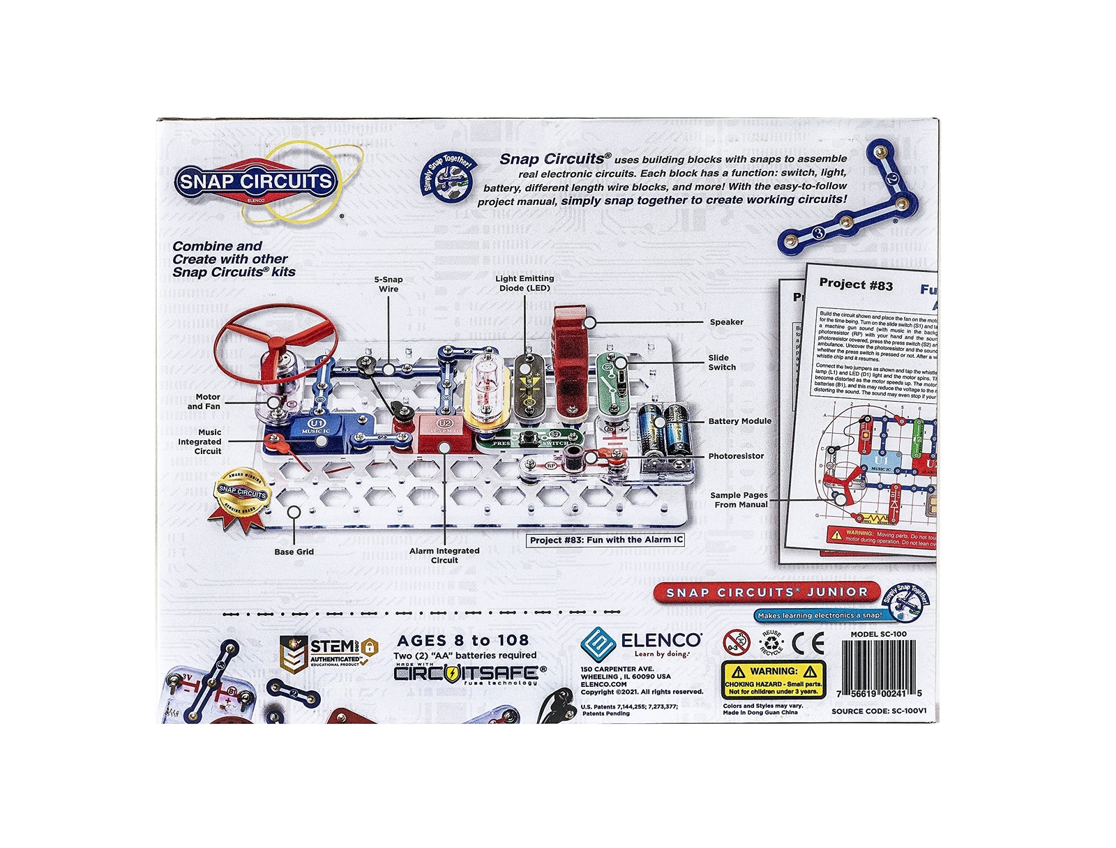 Snap Circuits Jr. SC-100 Electronics Exploration Kit, Over 100 Projects, Full...