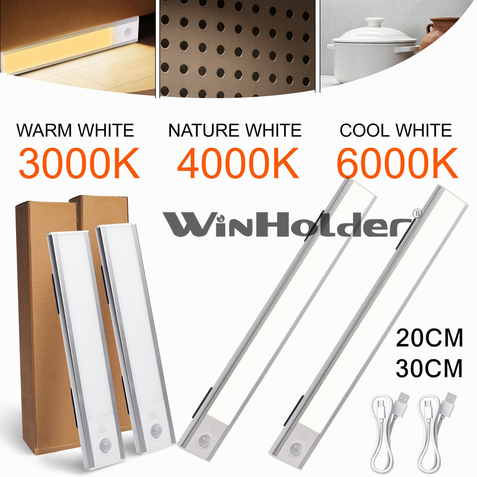 2/4Pack Dimmable LED Motion Sensor Under Cabinet Kitchen Closet Strip Light USB