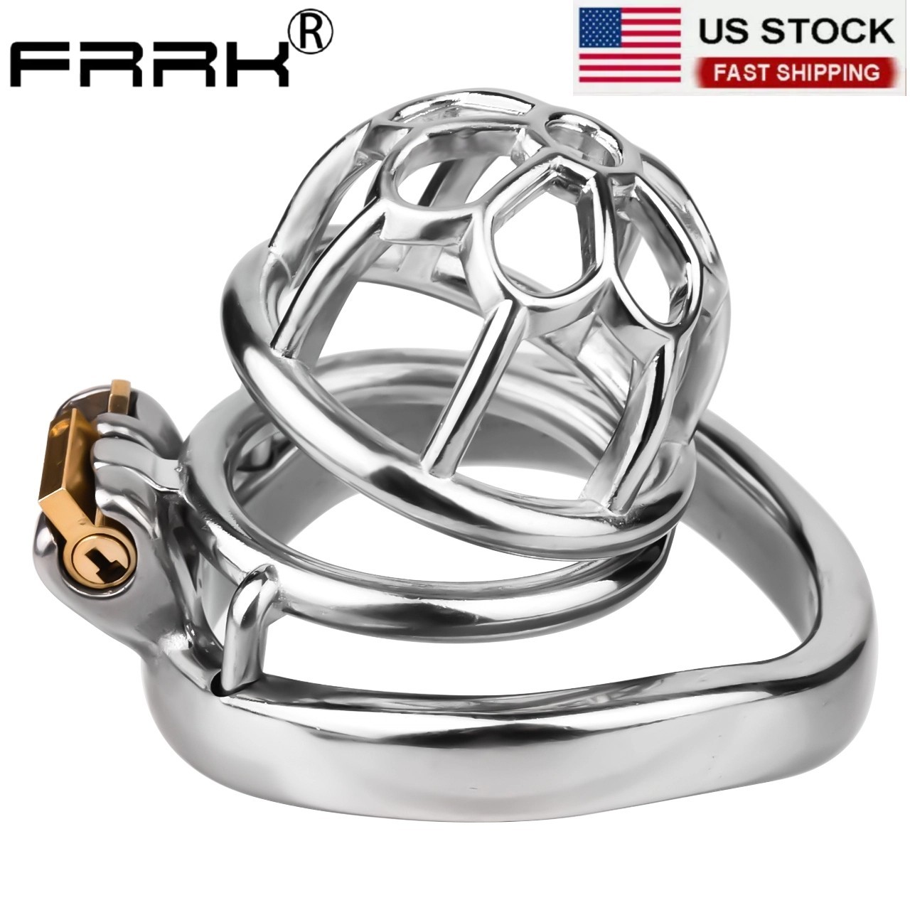 FRRK Male Chastity Cage Device Men Metal Lock With Drain Tube 45mm 50mm Rings
