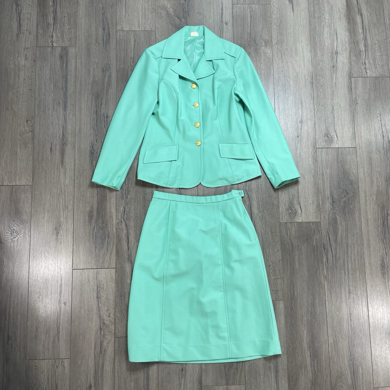 Vintage Original Jacket 12R Skirt 14S Set 2 Women’s Summer Warp Knit AG-388 Mint