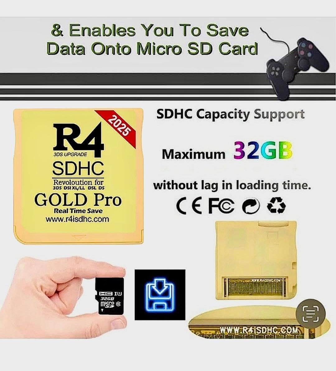 R4 SDHC Gold Pro Adapter with 32 GB Micro SD with~-