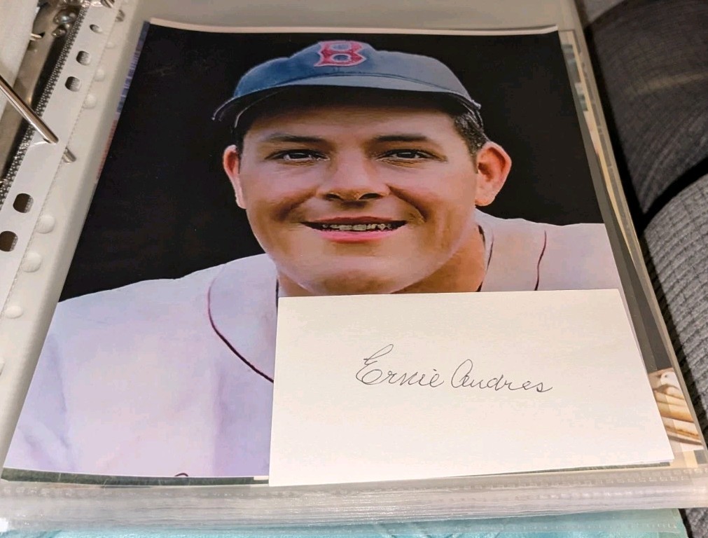 Ernie Andres Boston Red Sox Signed Cut With 8x10 Photo W/Our COA