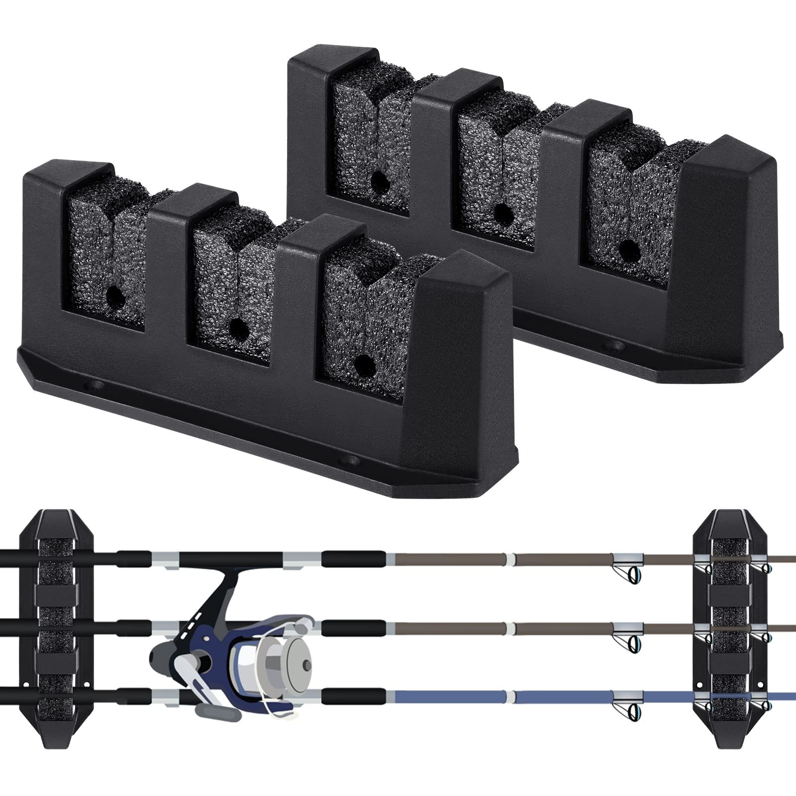 Sratte 2 Pcs Fishing Rod Holder Wall Mount approx. 19.7 x 3.7 x 6.5 cm, black