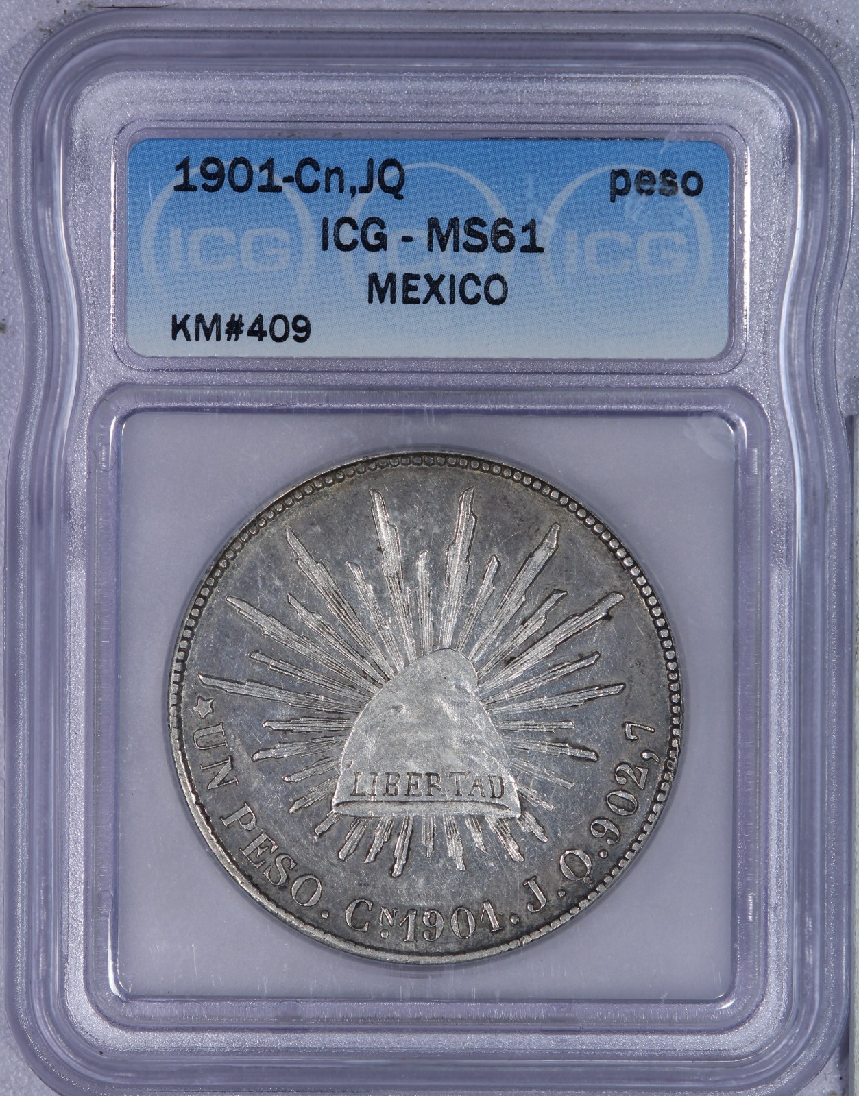 1901 Cn, JQ Mexico Peso ICG MS61
