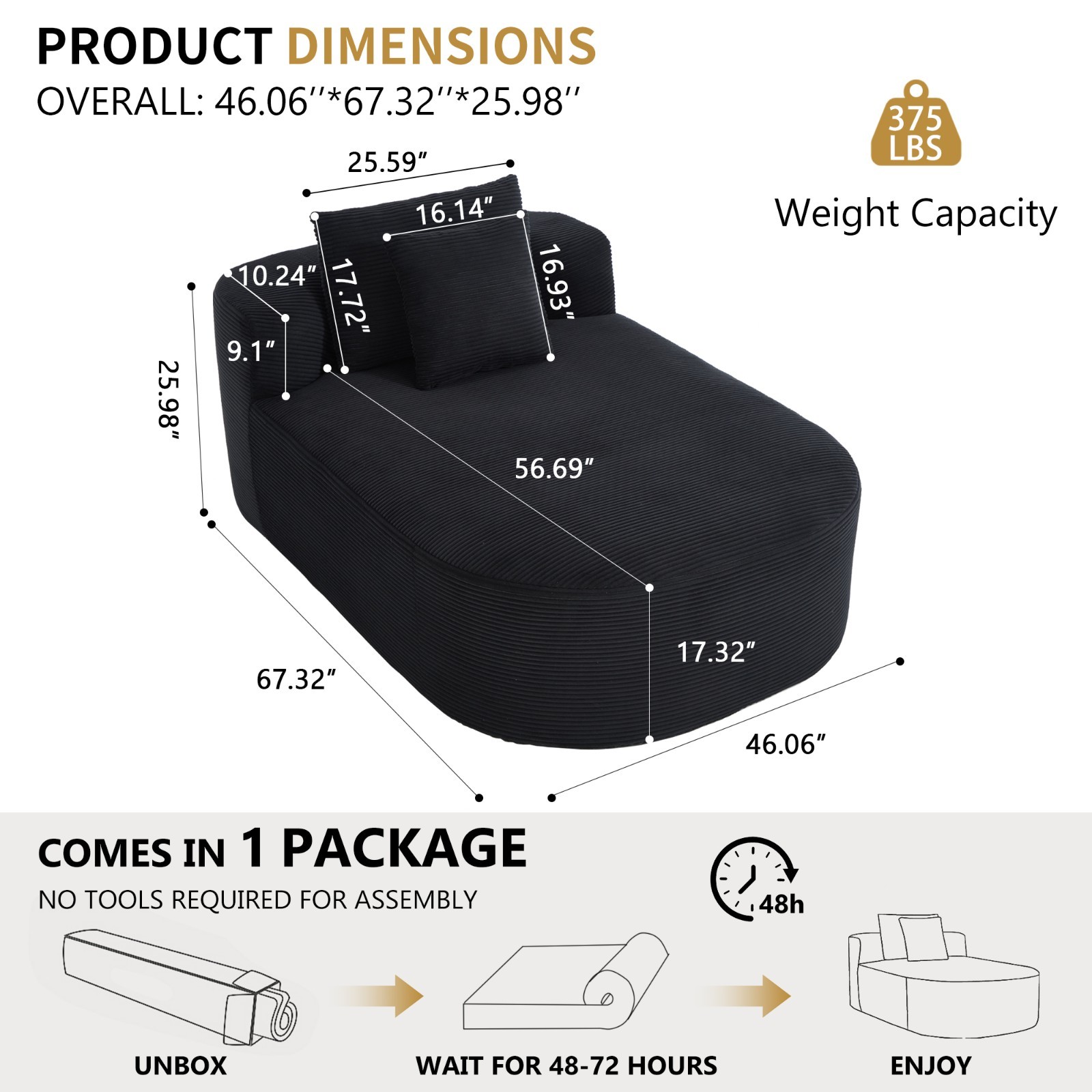 67.5''Chaise Lounge Chair 46'' Wide Seat Indoor Corduroy Oversized Sleeper Sofa