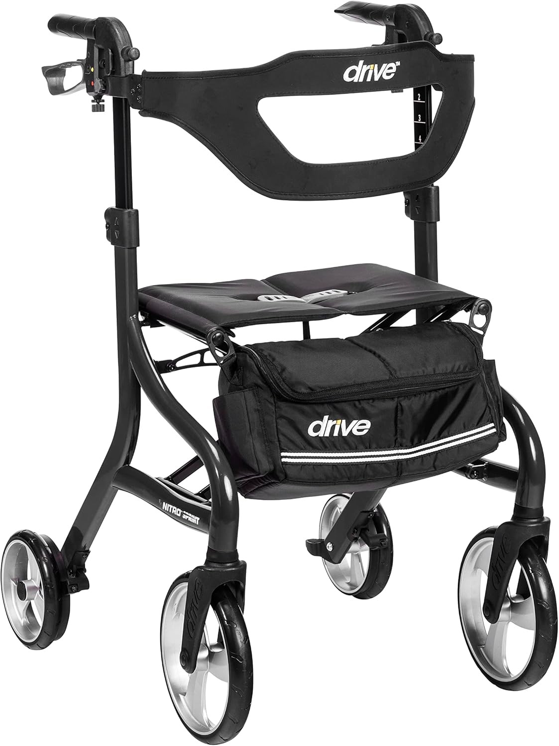 Drive Medical Nitro Sprint Foldable Rollator Walker with Seat - Lightweight Supp
