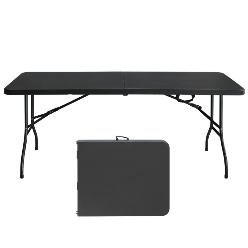 Folding Table, Portable Plastic Table for Camping, Picnics, Parties, Black