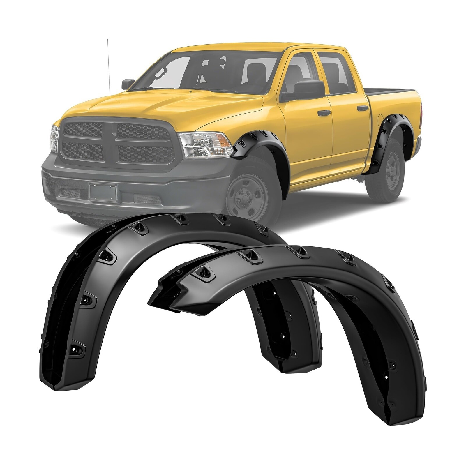 Front Rear Fender Flares Kit For 09-18 Dodge Ram 1500,19-24 1500 Classic(Not R/T