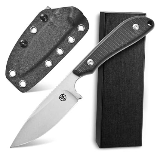 FF101 Micarta Handle Fixed Blade Knife, AUS-10 Steel Blade Full Tang Black