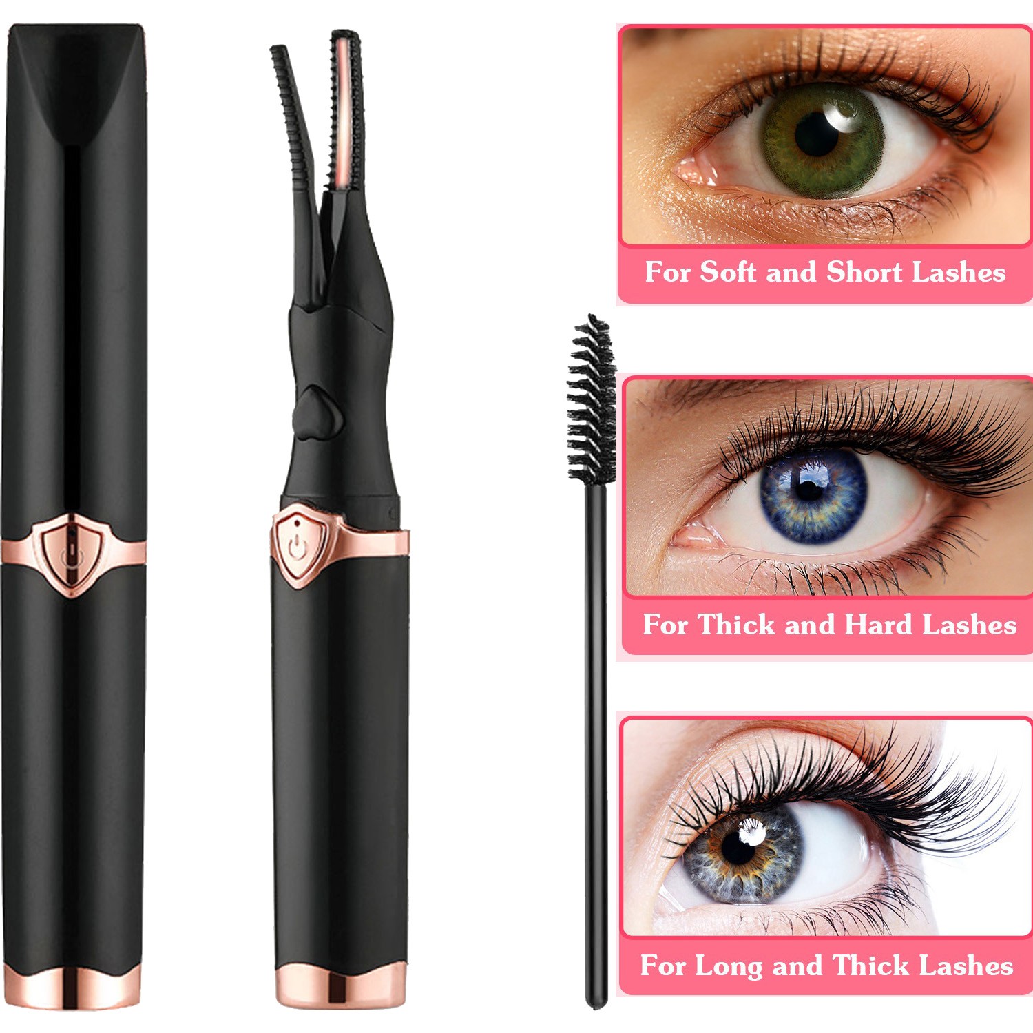 2 In 1 Heated Eyelash Curler Electric Mini Tool With 3 Temperature Settings