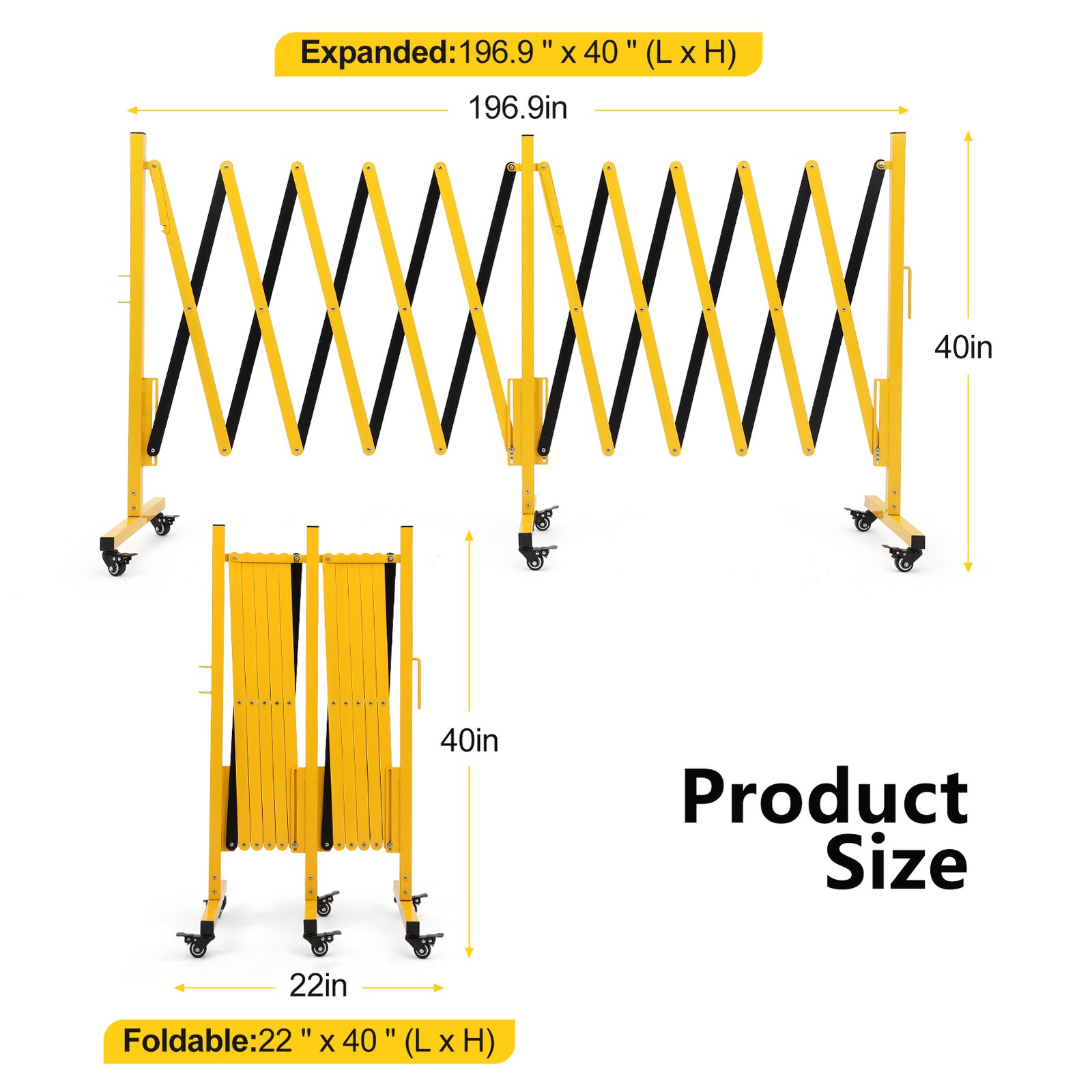 16ft Retractable Metal Barricade Gate, Mobile Temporary Safety & Traffic Control