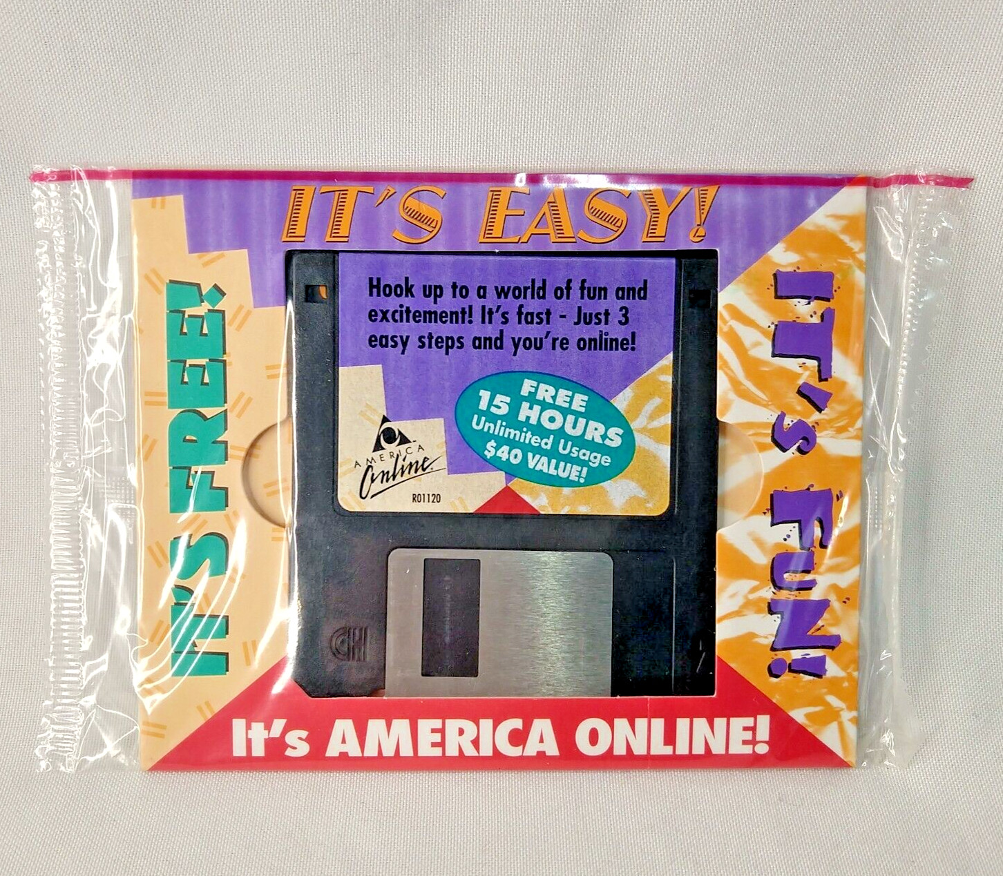 Vintage AMERICA ONLINE Hook Up Hang Out Promo Diskette AOL RO1120 RO1127 floppy