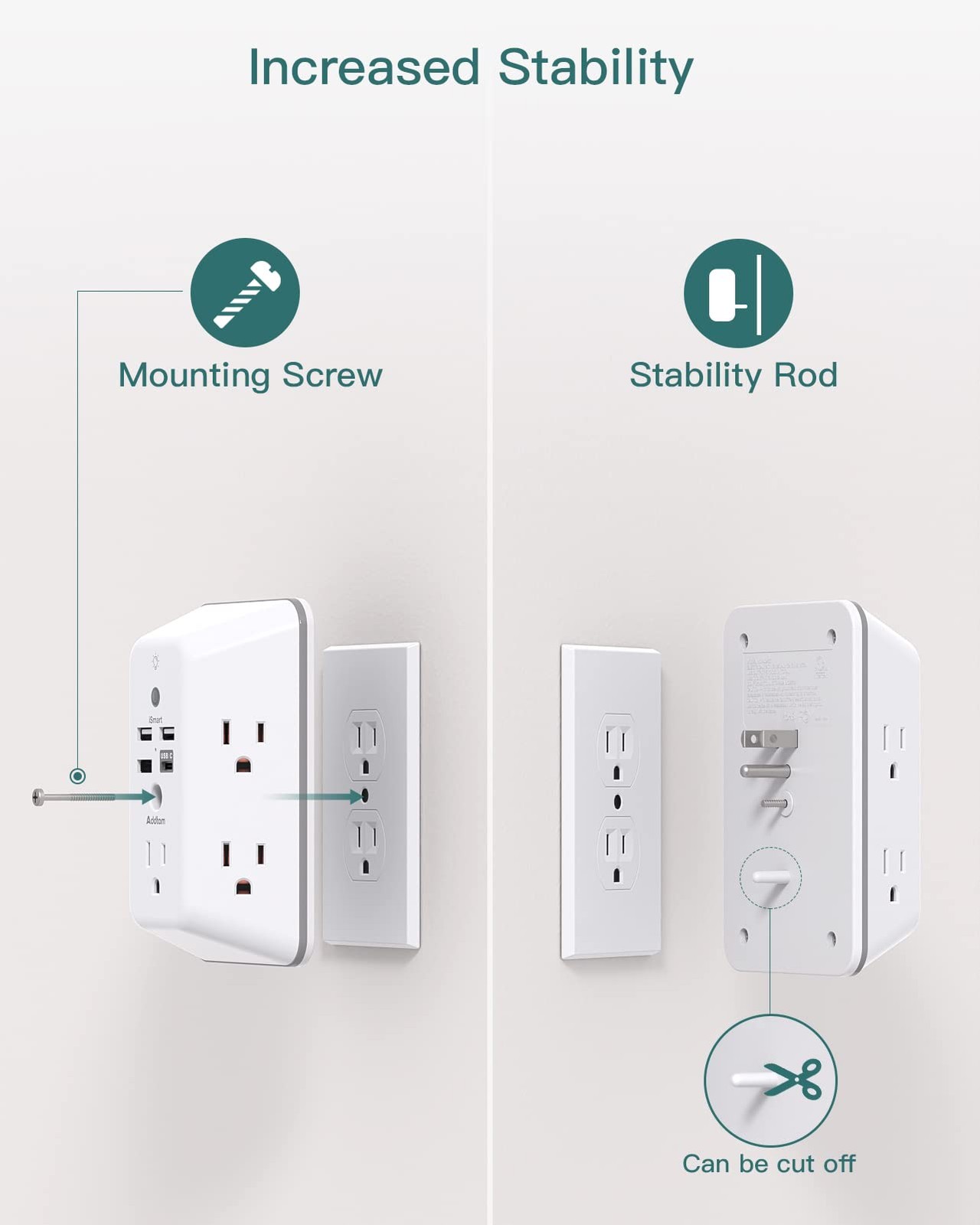 Surge Protector, Outlet Extender with Night Light, 1C3A-Standard, White