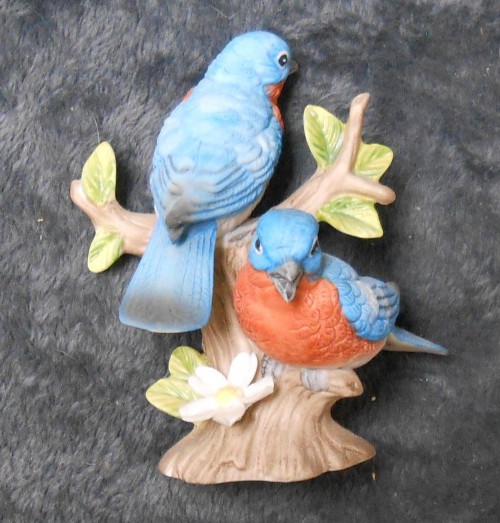 Bluebirds on Branch Figurine by Homco - 4" Tall