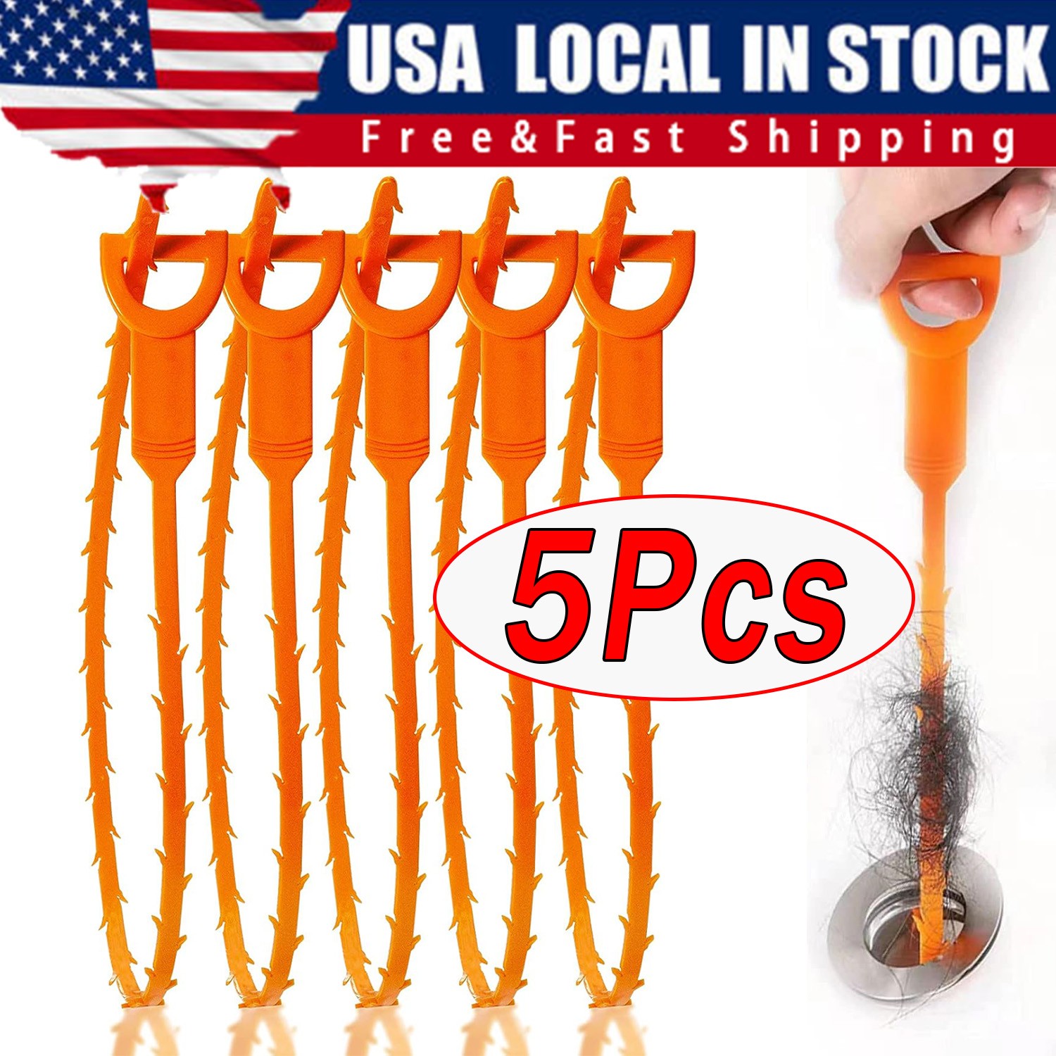 Drain Hair Cather 5 pcs 20 Inch Drain Snake Shower Drain Hair Trap Clog Remover