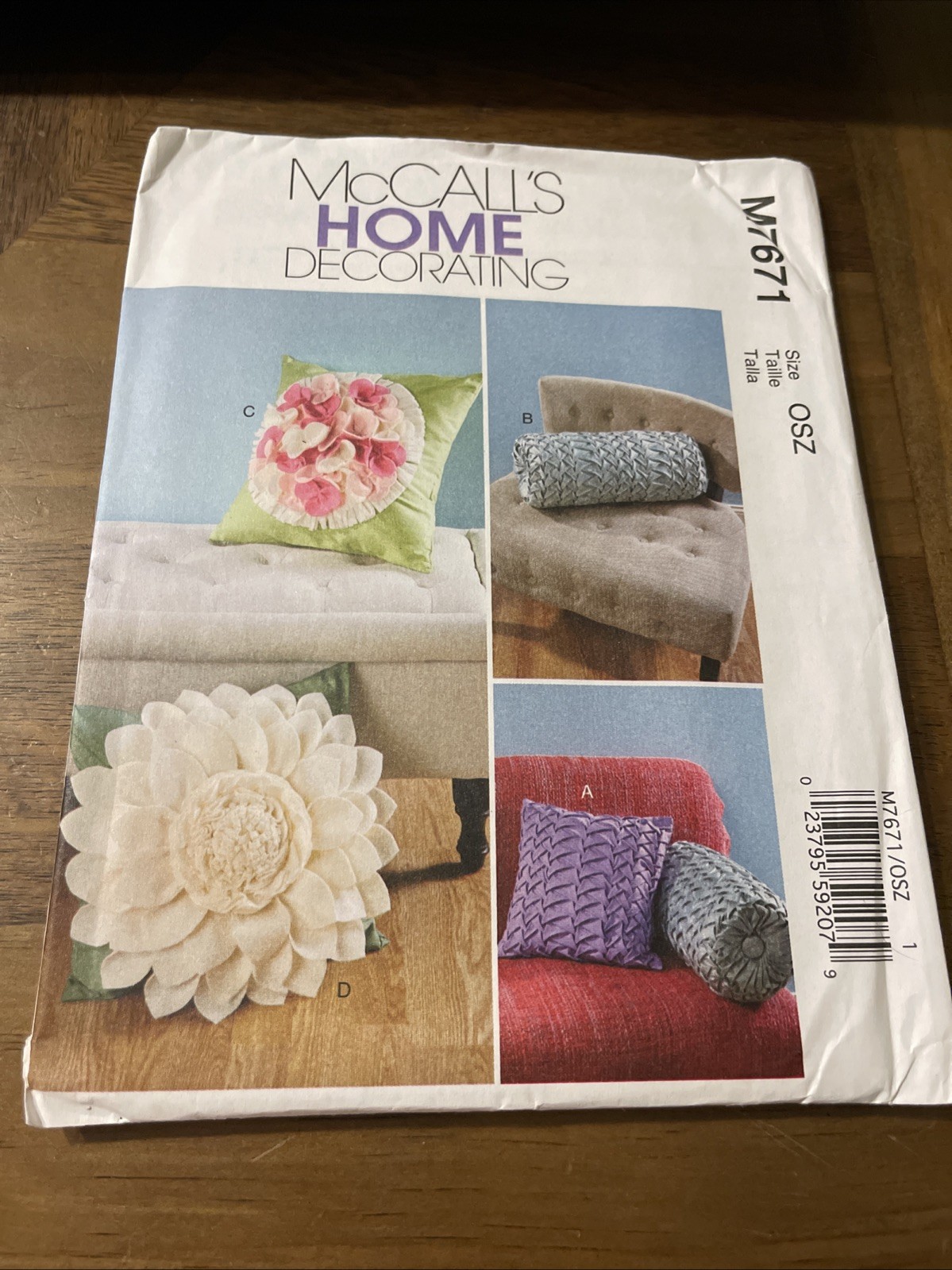 McCalls Home Decor Pattern M7671 ~ Pillow~Bolster -Smock Detail & Floral Pillows