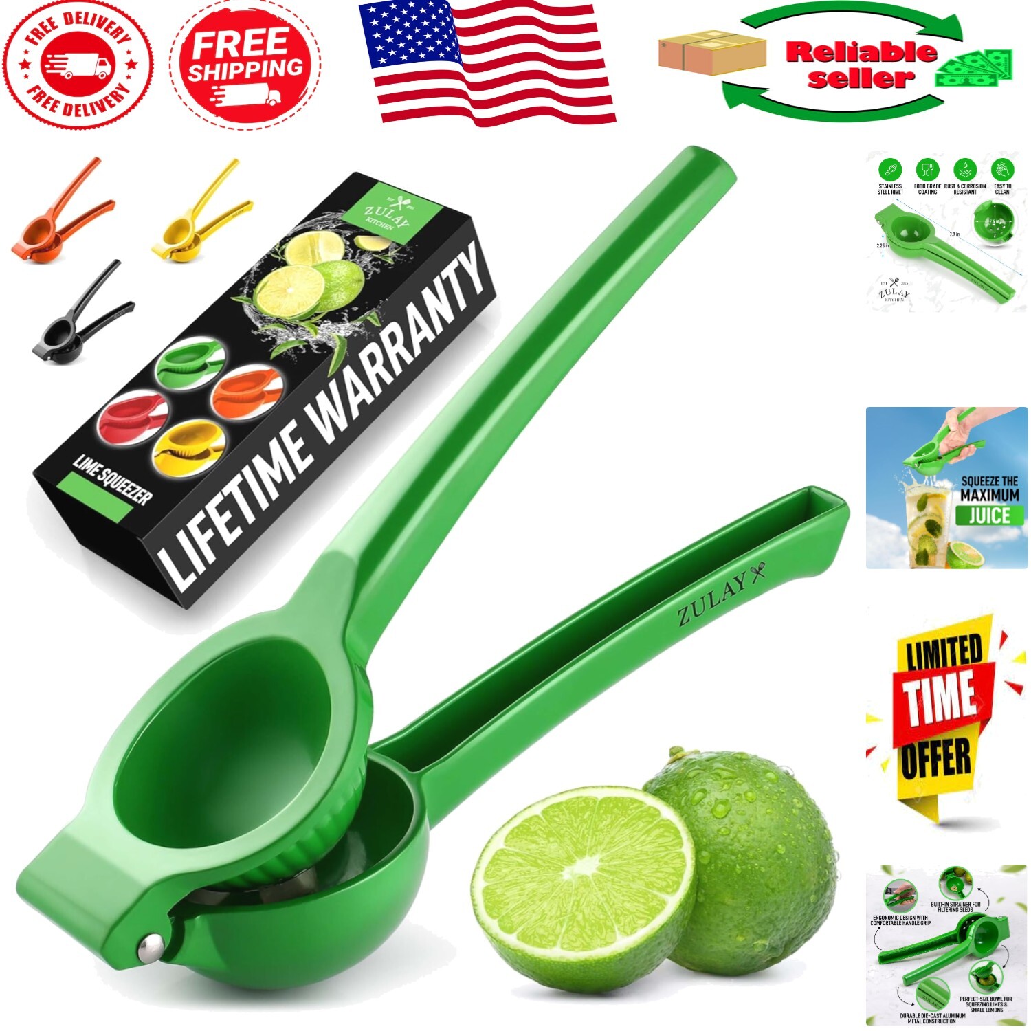 Maximize Juice with Zulay Ergonomic Green Lime Squeezer - Dishwasher Safe