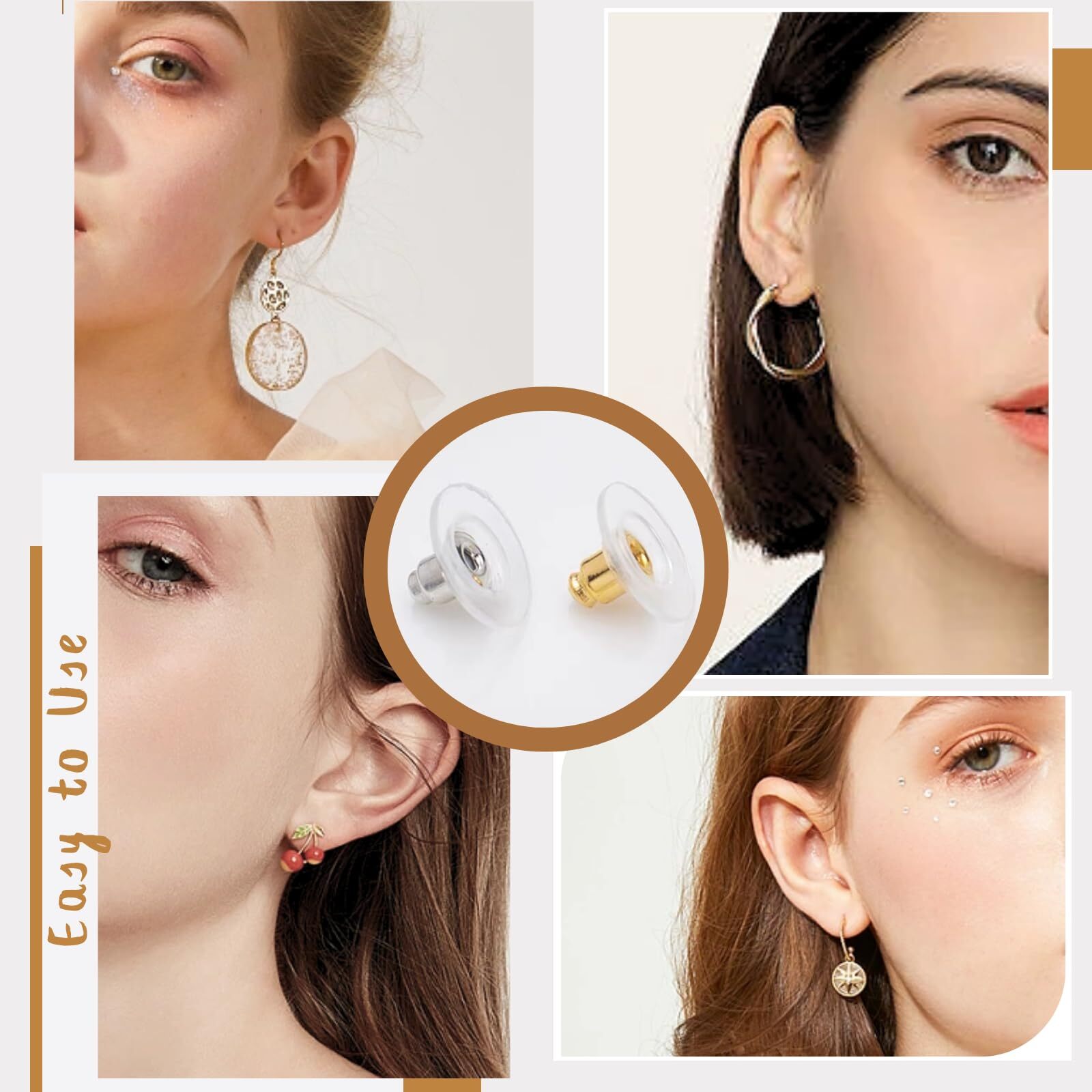 120Pcs Earring Backs Clutch Ear Locking w/ Pad for Studs Fishhook Heavy Earrings