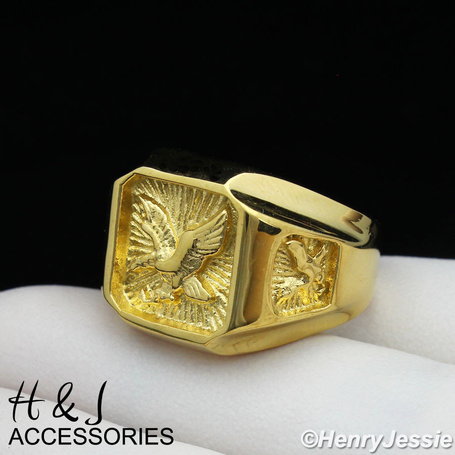 MEN Stainless Steel Gold Plated EAGLE Square Ring Size 8-13*AGR122