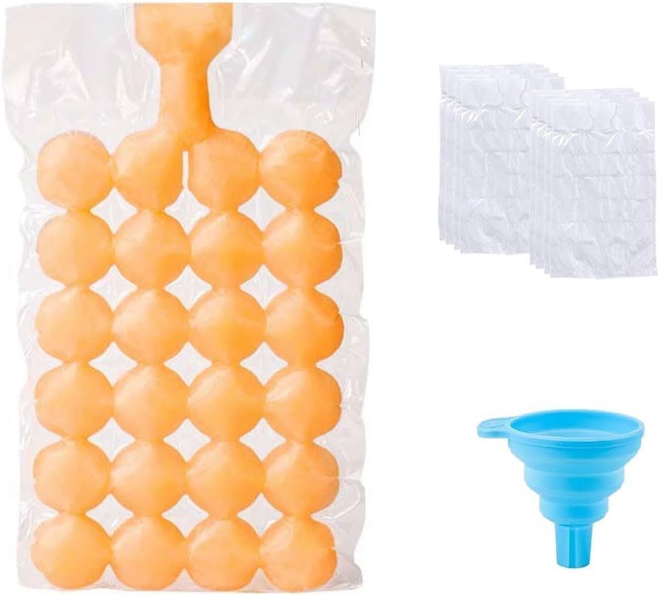 100x Ice Cube Self Sealing Closing Freezer Bags Pack Makes 2400 Cubes & Funnel
