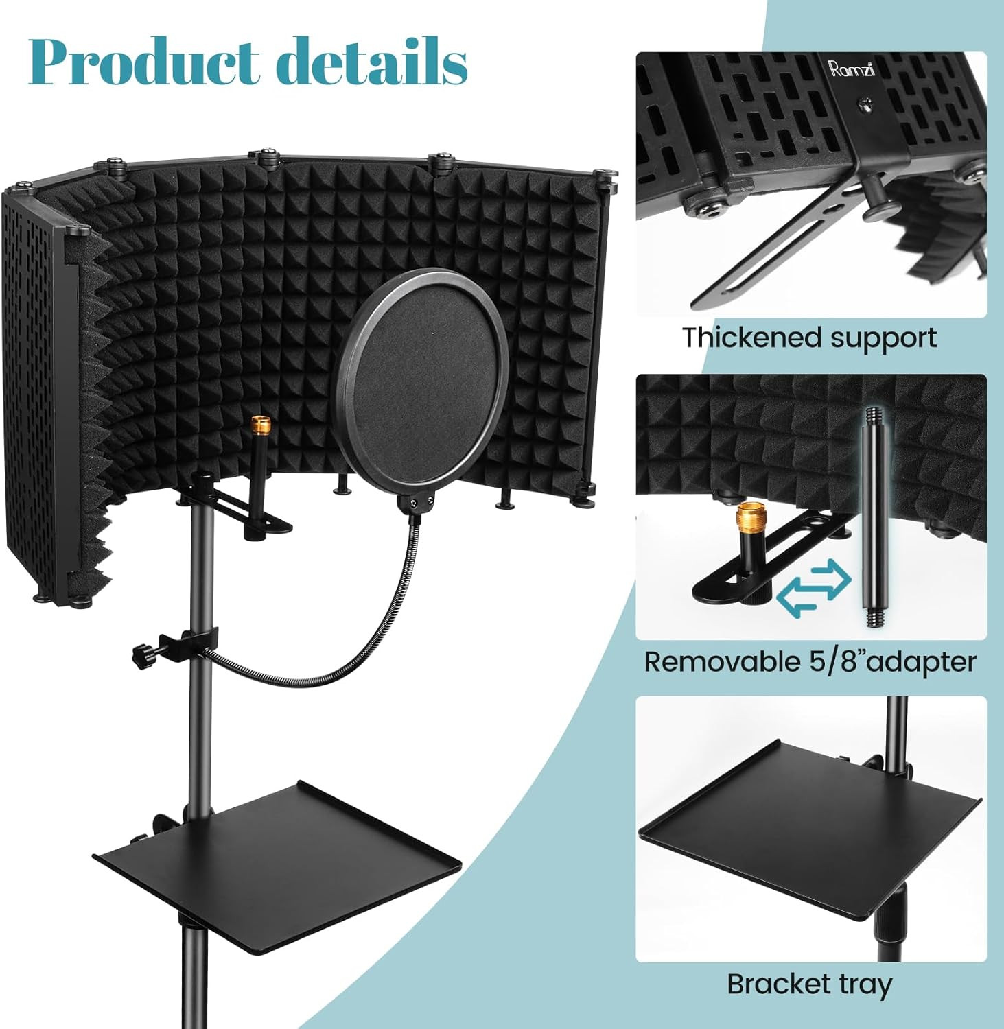 Microphone Stand with Isolation Shield,Recording Studio Equipment with Pop
