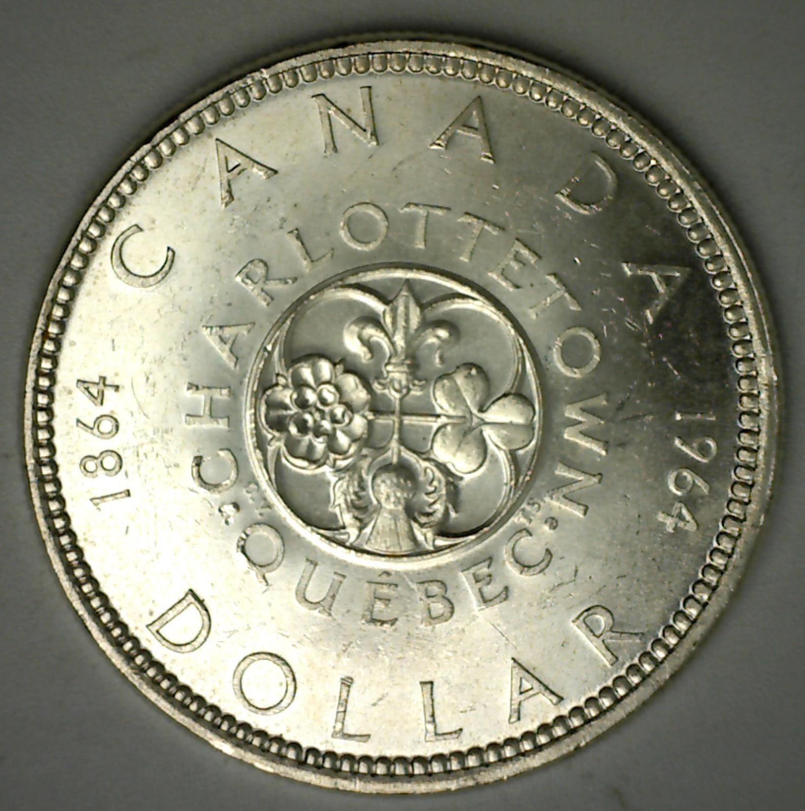 1964 Canada Charlottetown Silver Dollar $1 Canadian Coin Uncirculated 80%