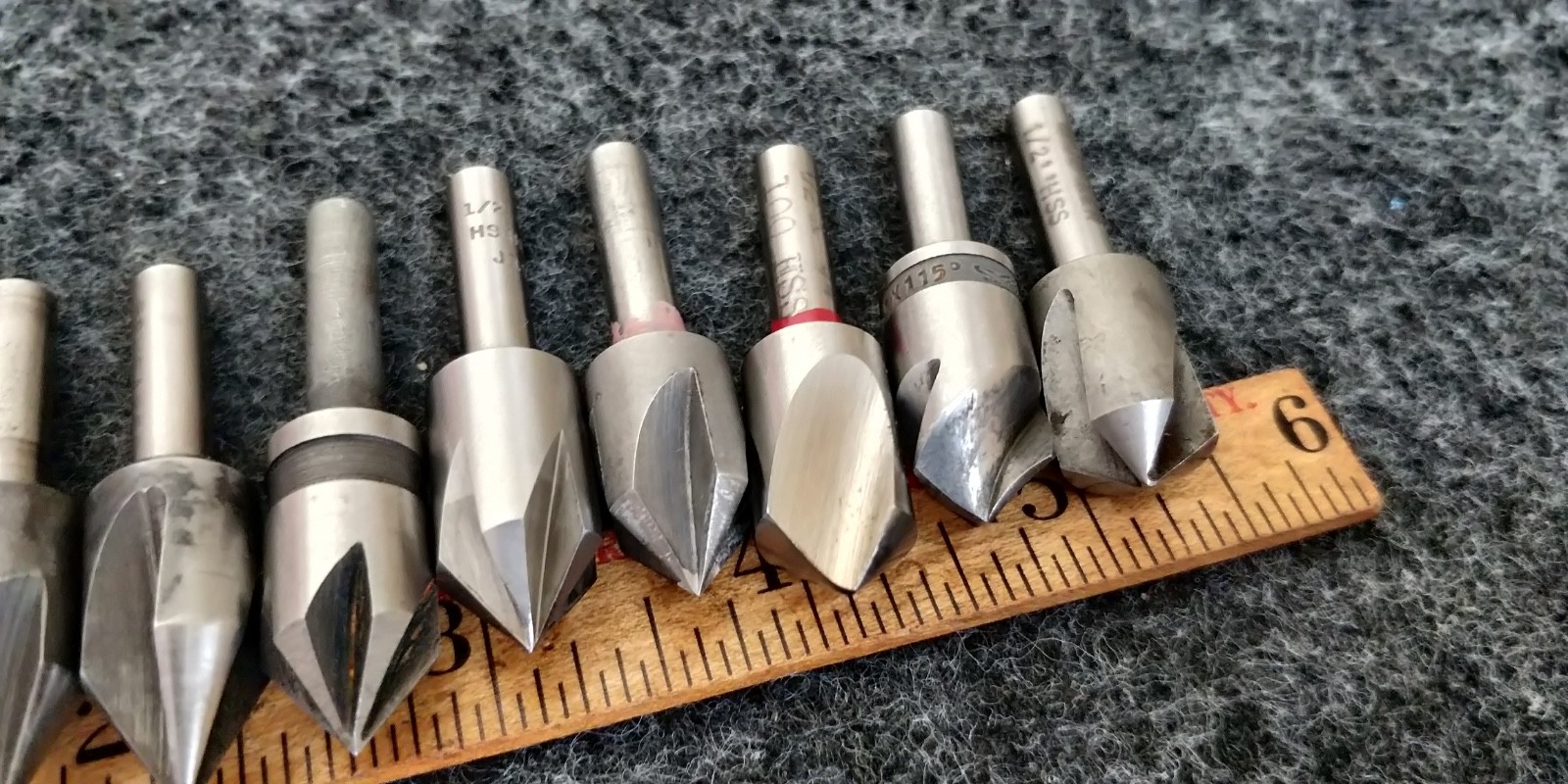 SET of 9 ~ 1/2" countersinks in assorted angles and flutes