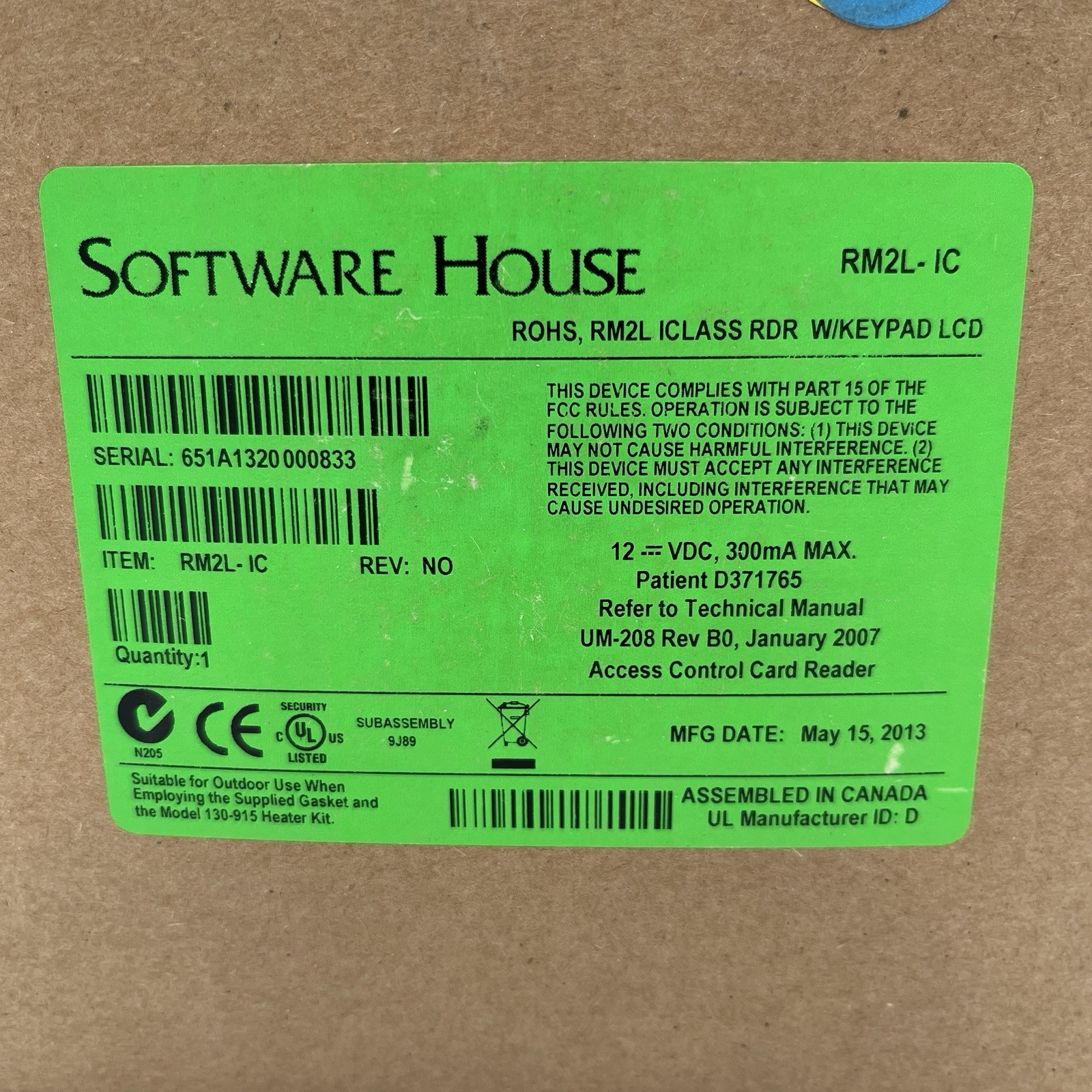 BRAND NEW!! Software House iClass Card Reader with Keypad LCD - RM2L-IC