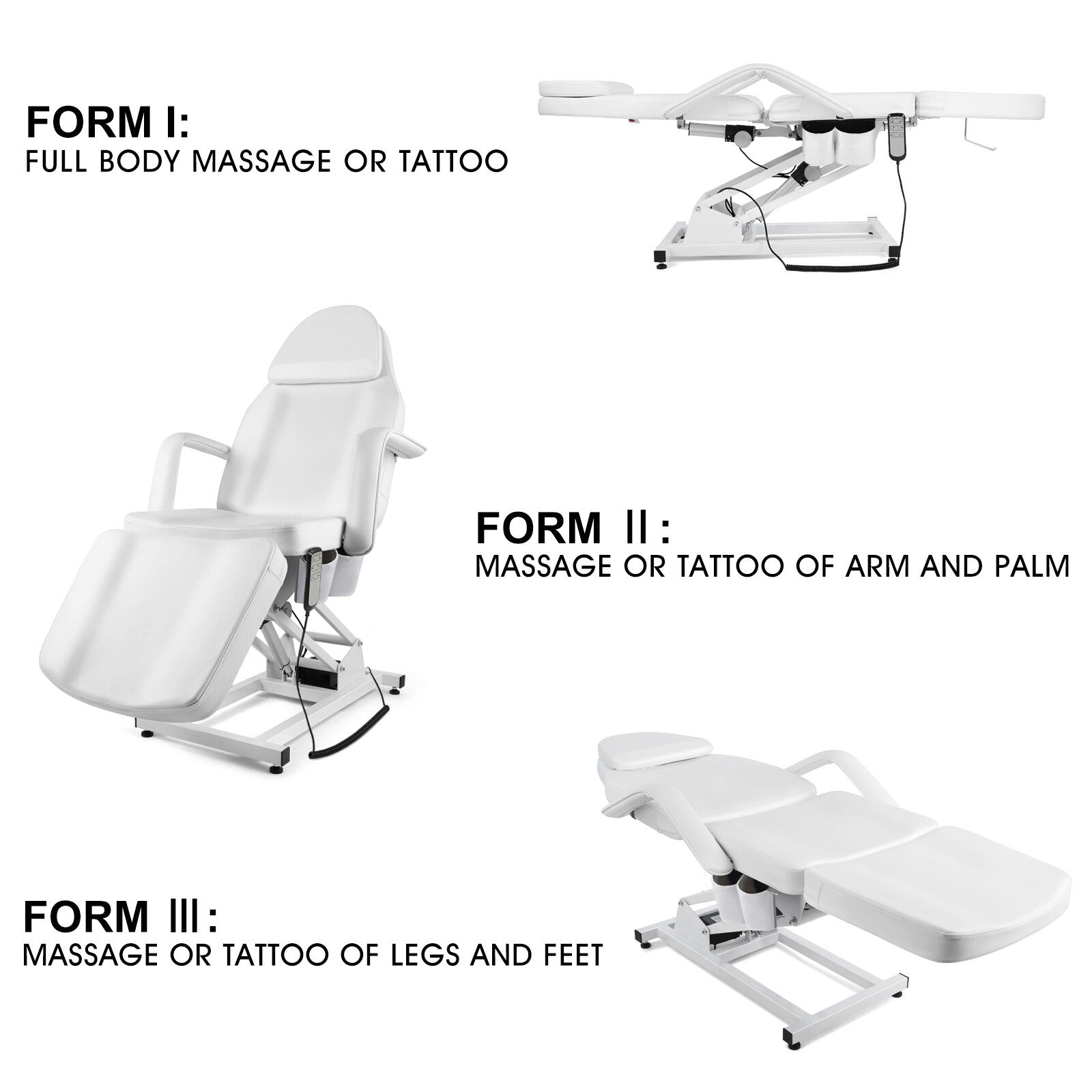 White Heavy Duty Pro Electric Facial Table Massage Beauty Bed 3-Motors w/ Remote