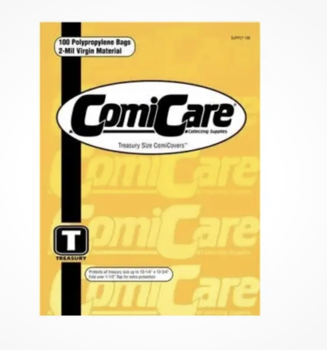 100 Pack ComiCare Premium Treasury Size 10 1/2” X 15 1/2” PE 3 MIL Bags 2” Flap