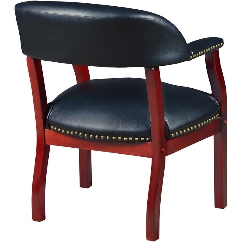 Classic Mahogany Frame Vinyl Accent Chair W/ Brass Nail Trim Office Library New