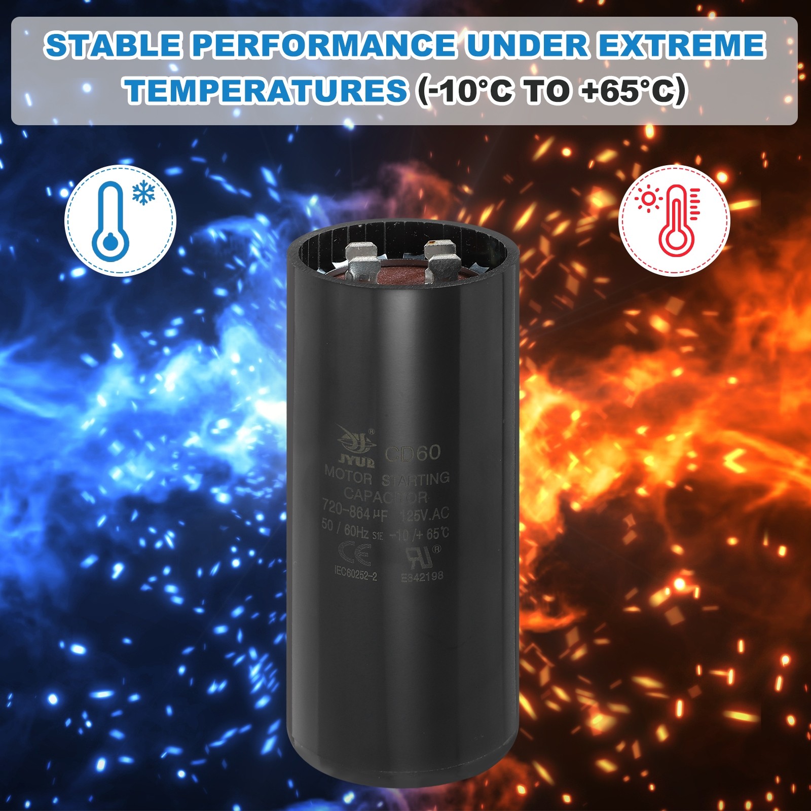 CD60 Capacitor 720-864 UF/Mfd 125VAC Run Motor Start Capacitor Black