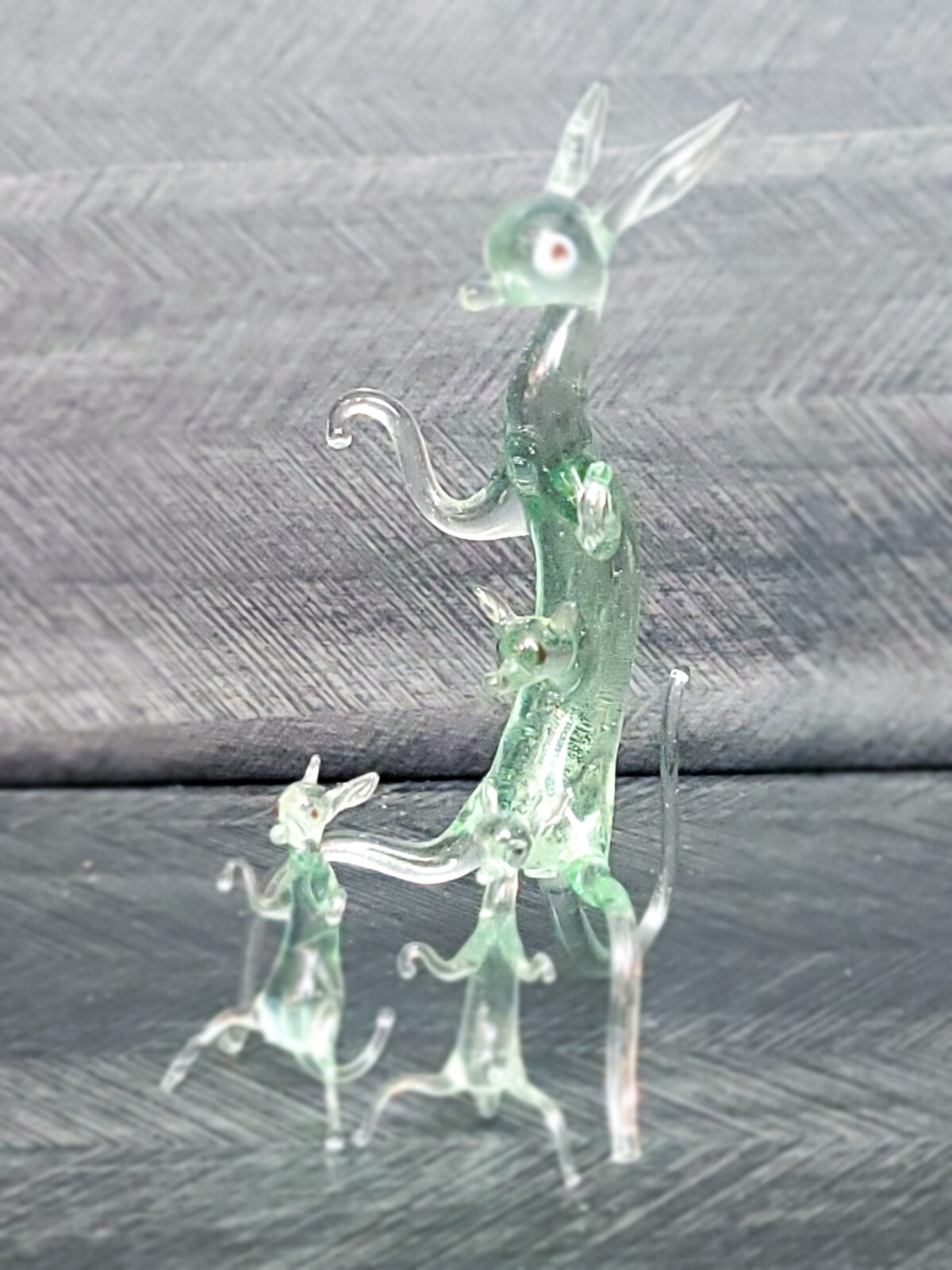 Vintage Murano Pirelli Blown Glass Mother Kangaroo And Roo Clear Art Figurine