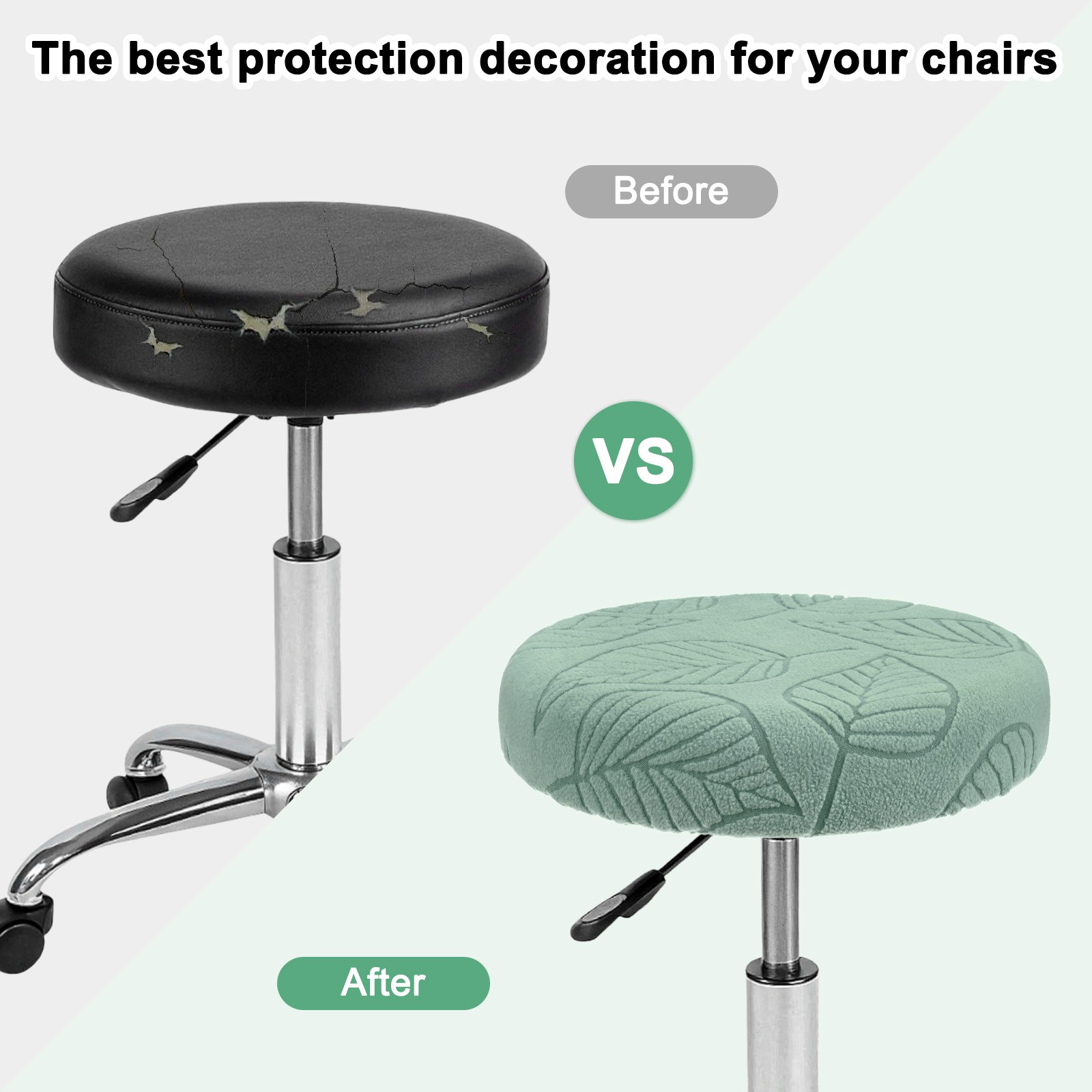 2-Pack Bar Stool Covers Round for 14-16 Inch Leaf Pattern Covers [Bean Green]