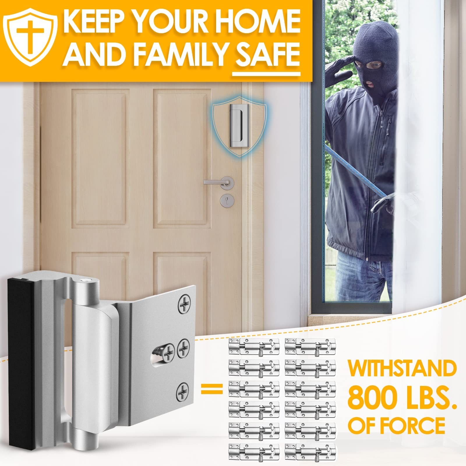 Home Security Door Lock, 2 Pack Childproof Reinforcement 3 Inch, Silver