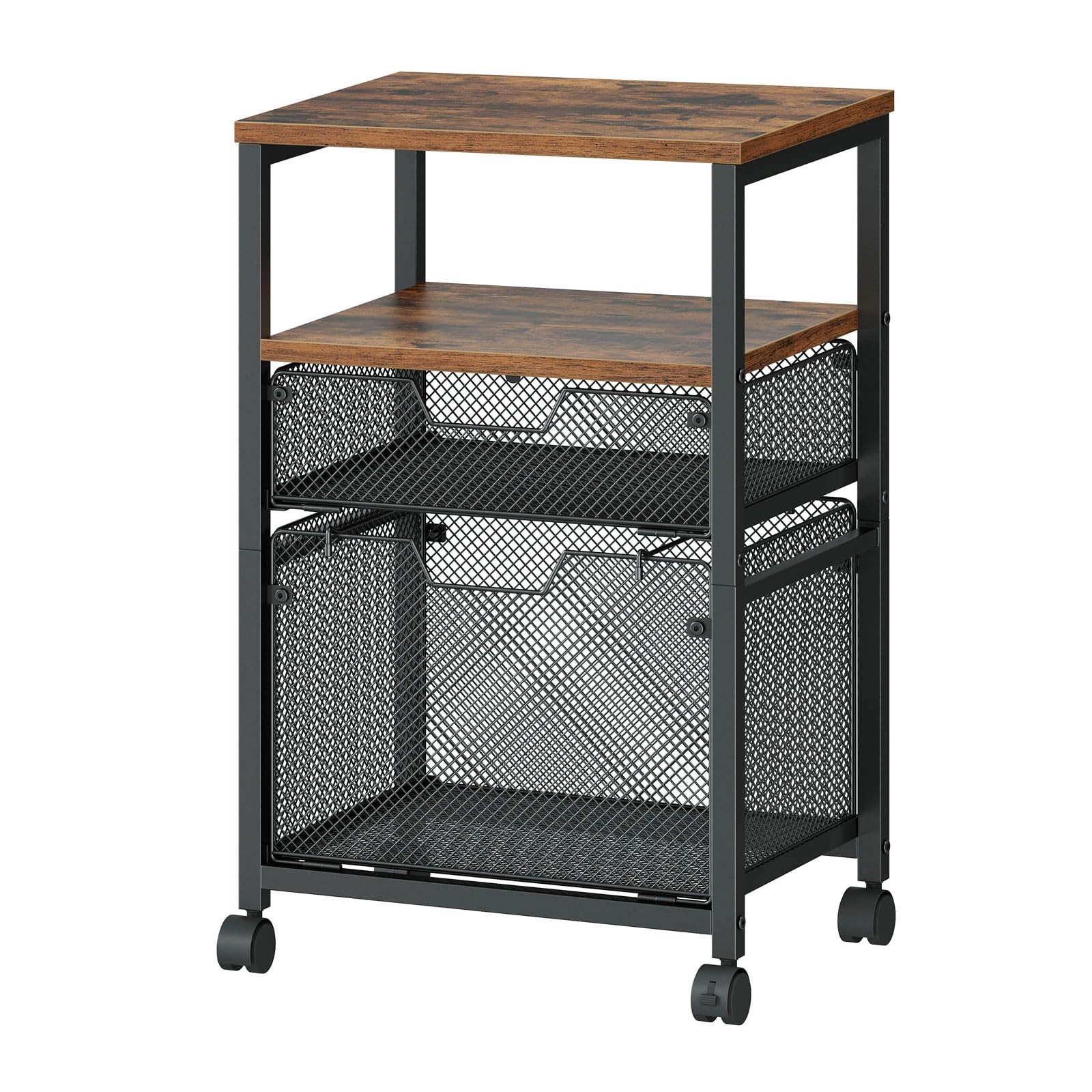 Rolling File Cart with 2 Storage Drawers, Under Desk Mobile Filing Cabinet on...