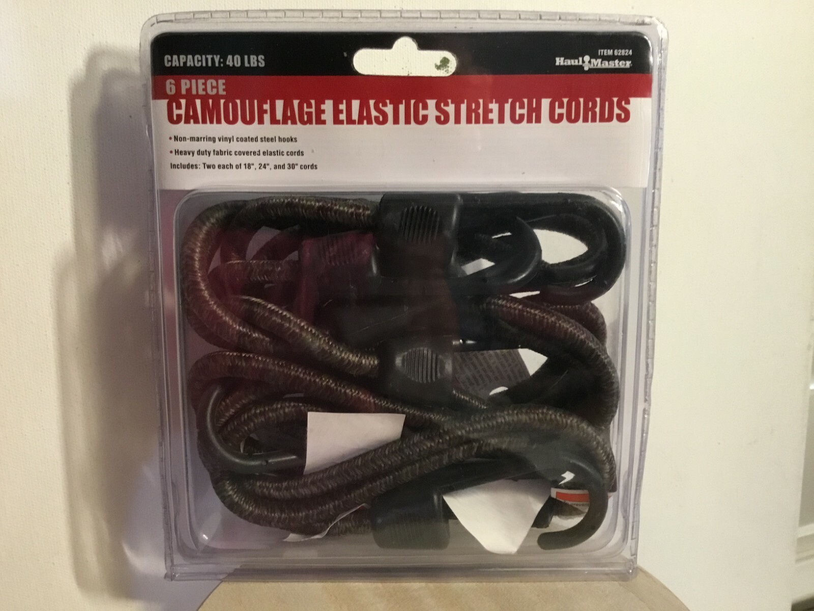 HAULMASTER 6 PIECE CAMOUFLAGE ELASTIC STRETCH CORDS 40# CAPACITY