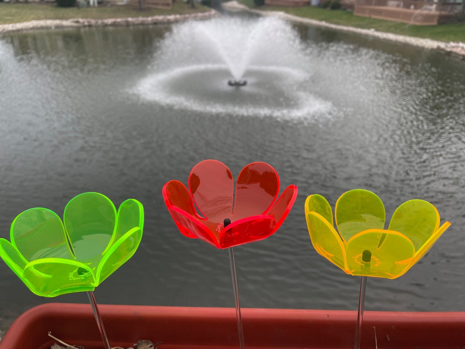 Suncatcher Tulip Set of (3)  4" x 2½"  Solar  Neon Fluorescent Red, Green,Yellow