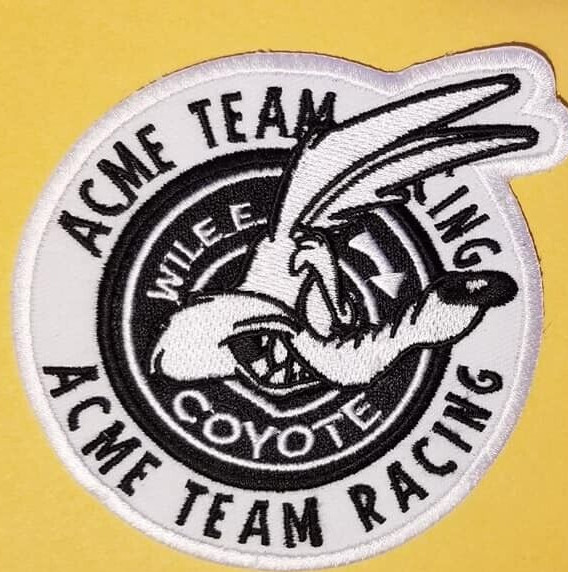 Wile E. Coyote Acme Team Racing Embroidered Cartoon Patch approx 3.25"