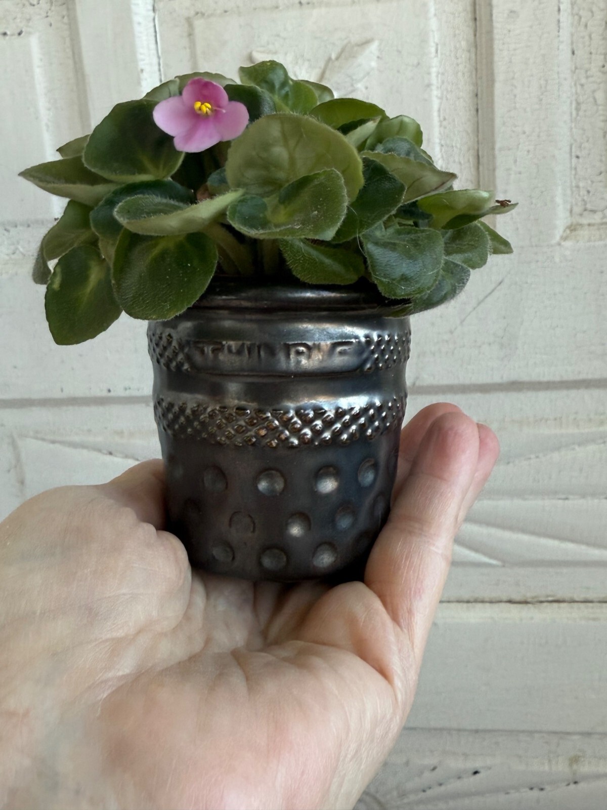 Vintage 70's Mini 3" Flower Pot Sewing Thimble Shape