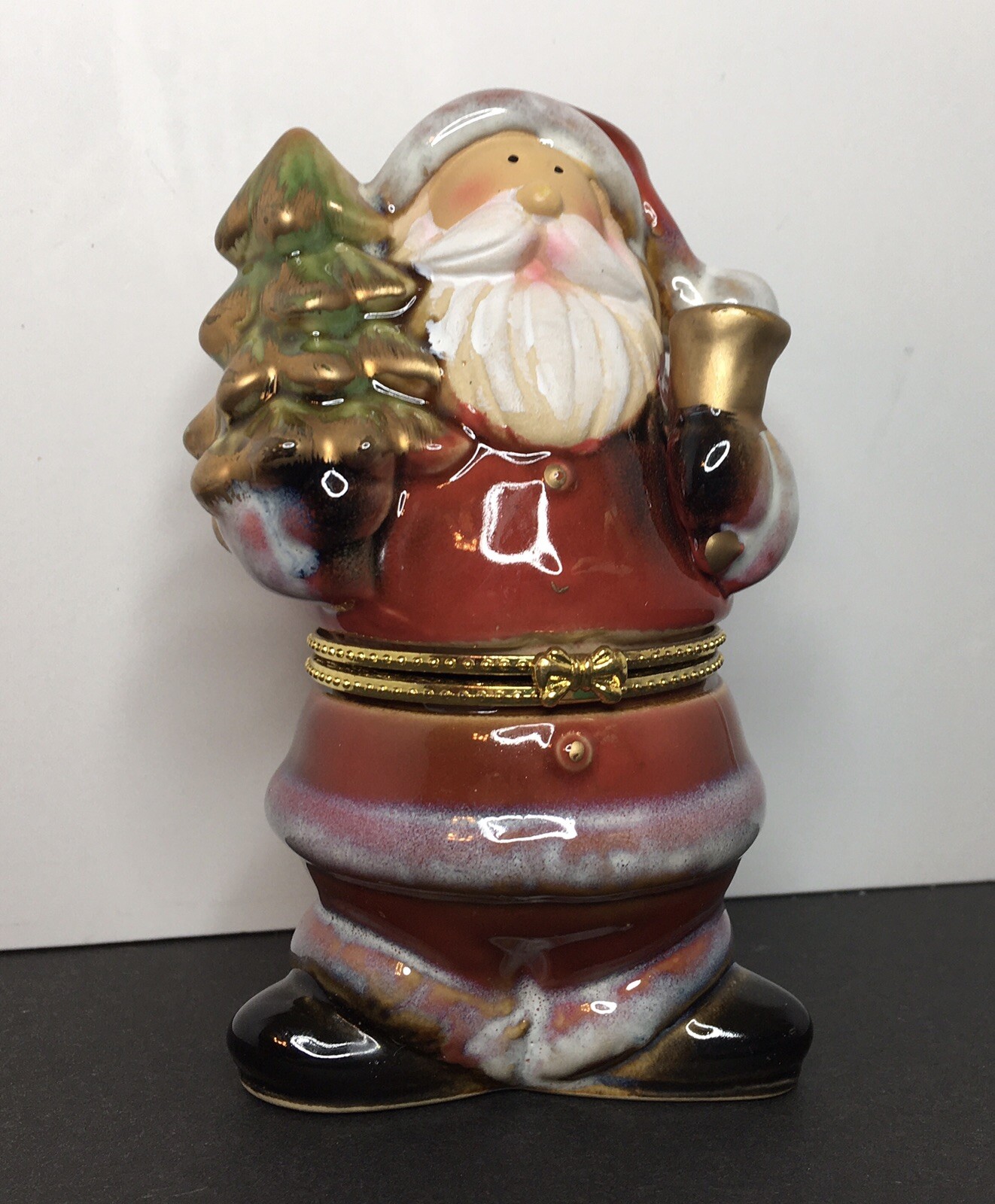 Santa Claus Trinket Box Hinged Ceramic Christmas 4.25"