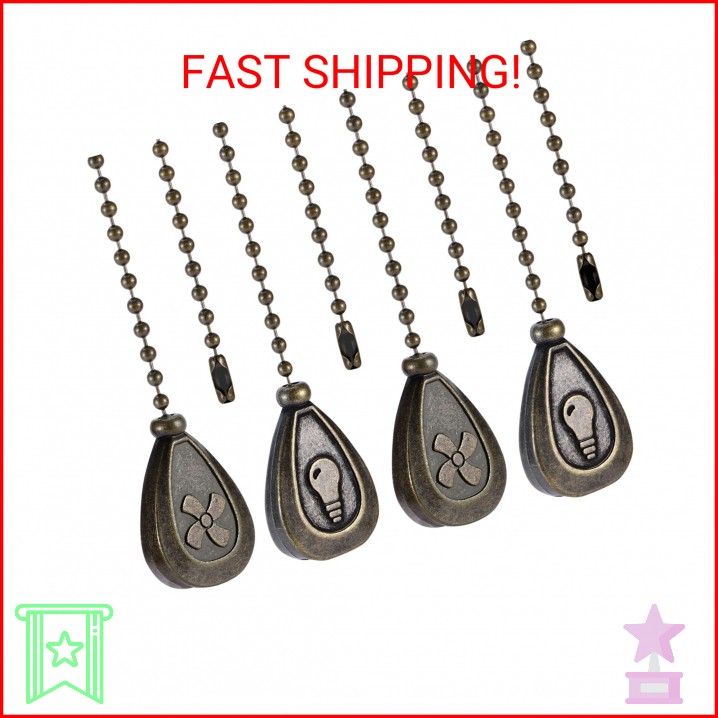 4 Pack Bronzed Ceiling Fan Pull Chain Extension, 12 Inches Classic Drop Shaped P