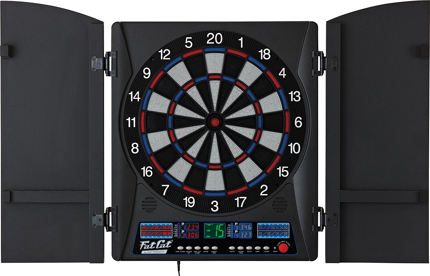 Fat Cat Pub Styl Soft Tip Electronic Dartboard Dart Set w/ Cabinet