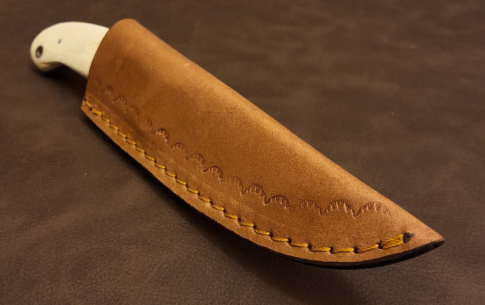 7" Real Bone Handle Fileworked Skinner Knife w/Leather Sheath