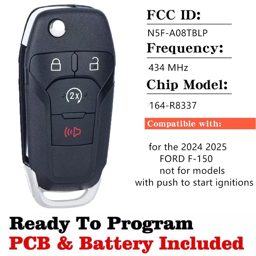 Replacement for 2024 2025 FORD F-150 4BUTTON REMOTE START FLIP KEY FOB 164-R8337