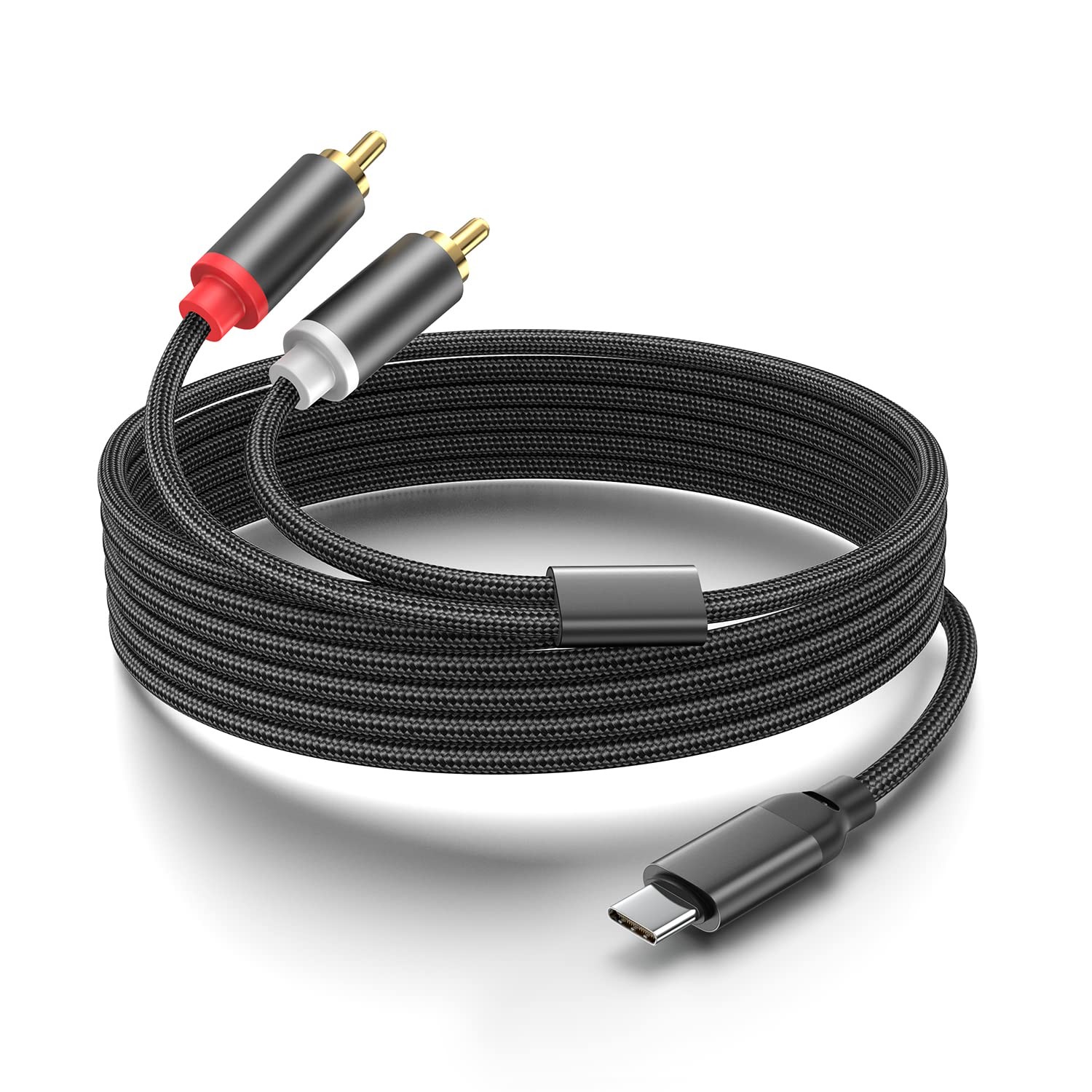 Seefeful USB C to 2 Male RCA Audio Stereo C 2 RCA-3FT, Black