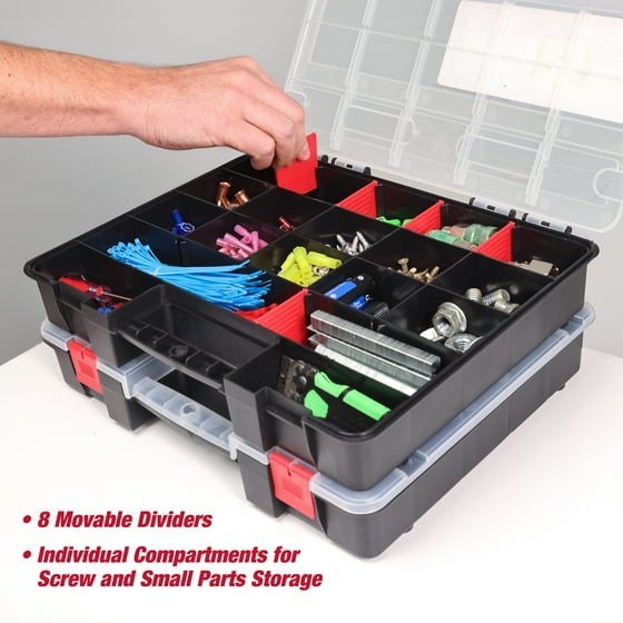 Hyper Tough 2-Pack Organizer, Stackable Plastic with 8 Movable Dividers